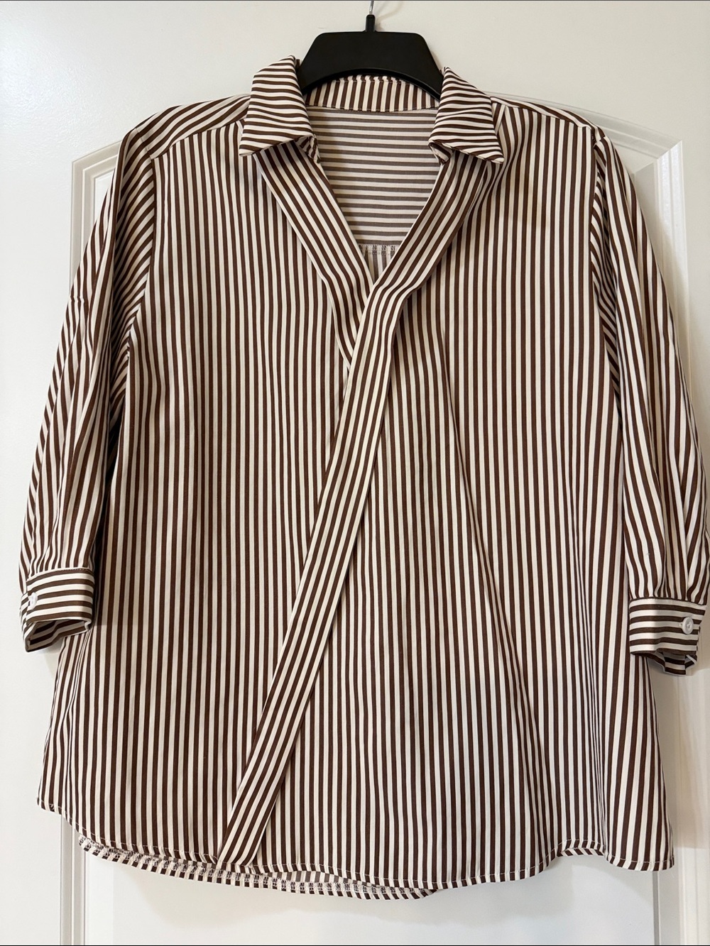 Brown & White Striped Button-Down Shirt - Relaxed Collared Top